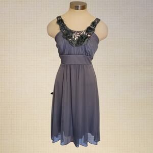 Beaded Neckline Chiffon Prom Dress Ruby Rox Size Small Waist Tie 36”